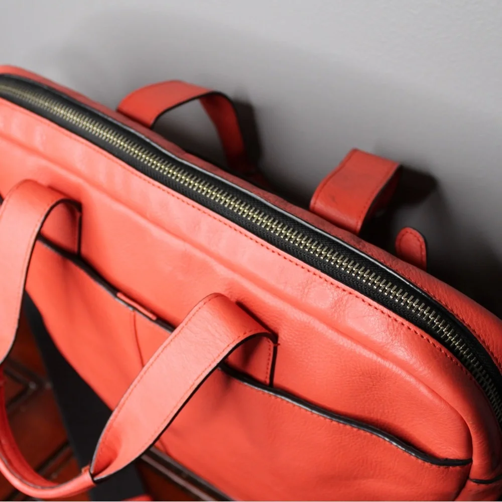 Coach Coral Leather Laptop Bag with Black Strap